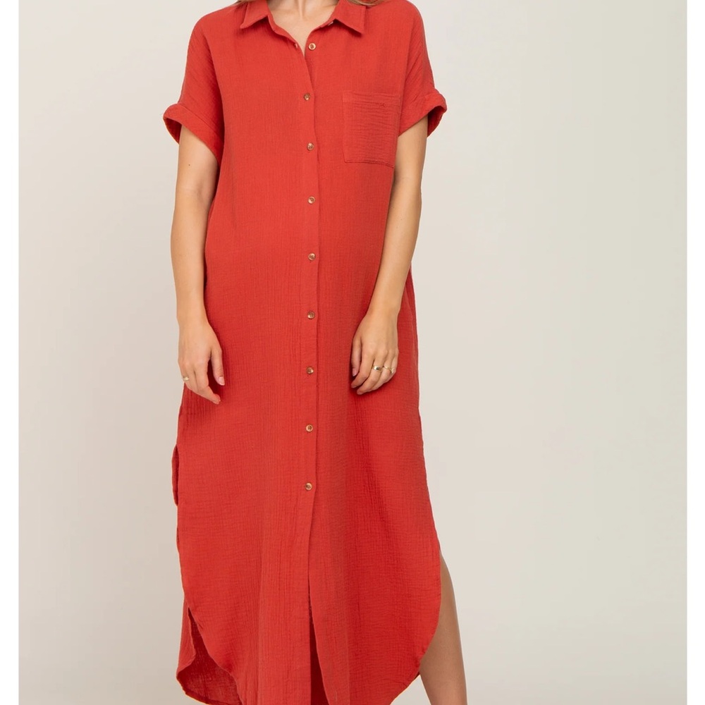 PINKBLUSH BLUIvy Button Down Maternity MIDI dress S